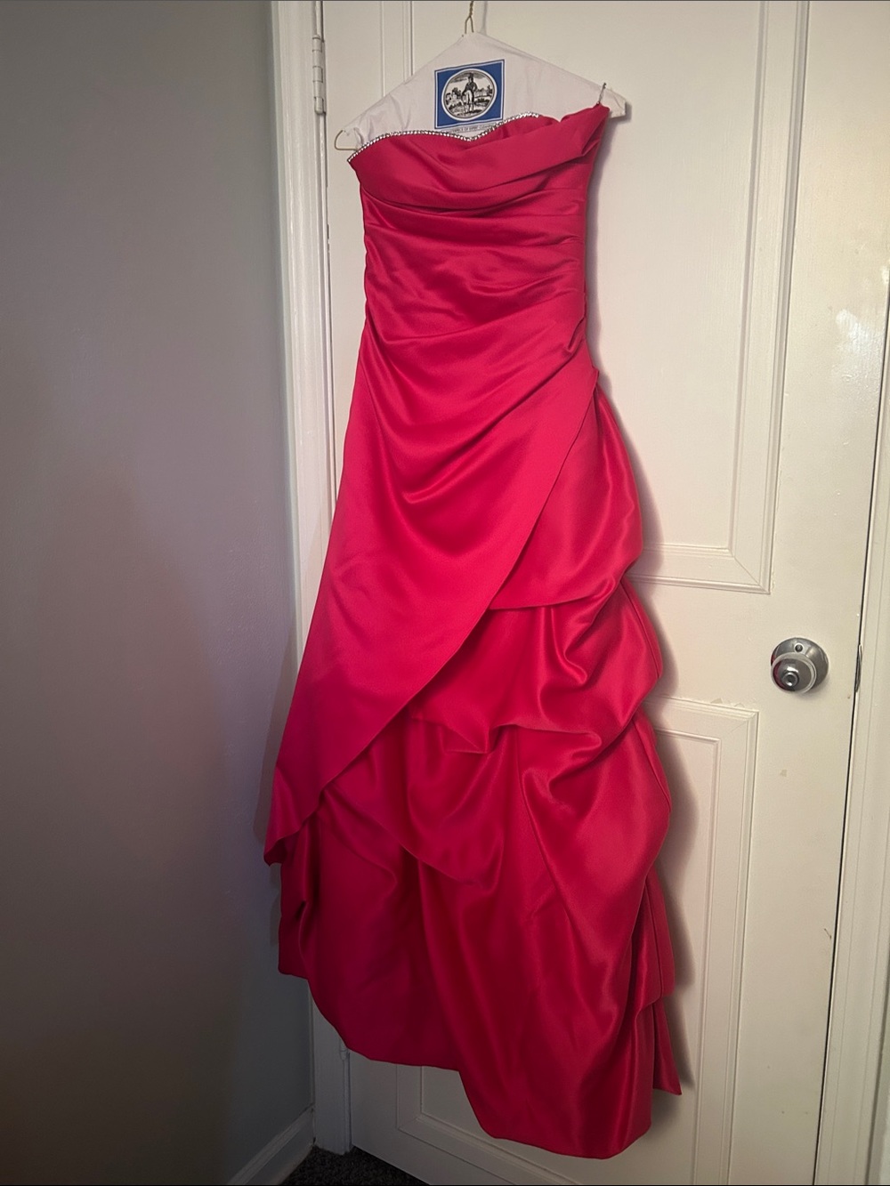 Strapless Fuchsia Prom Dress with Draped Skirt. Formal dress